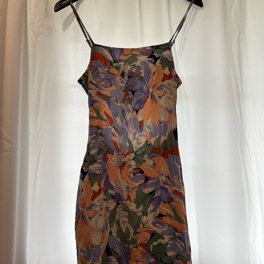 Lulu's Orange Blue Spaghetti Strap Slip Dress